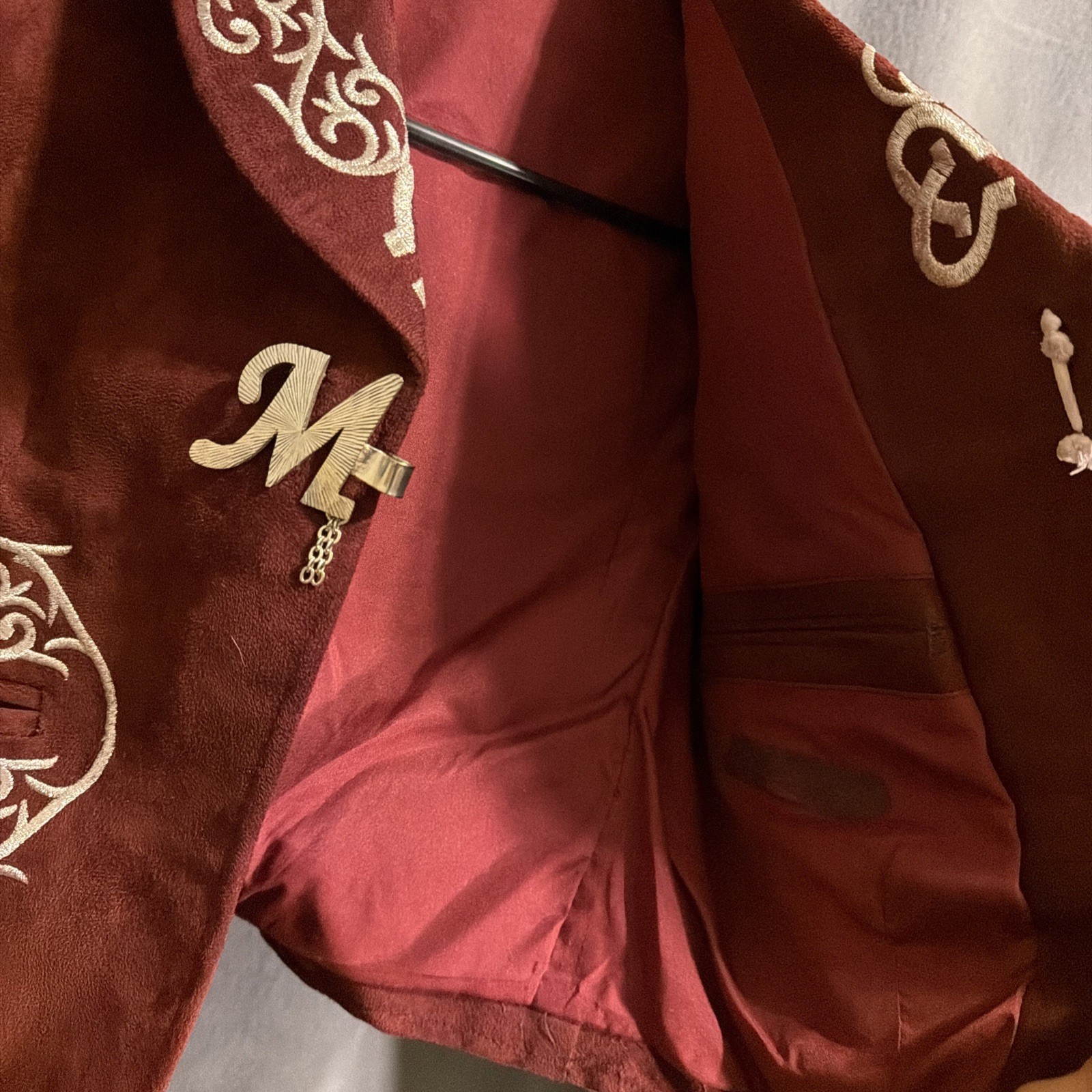 Mexican Embroidered Mariachi Jacket Coat XS Burgundy