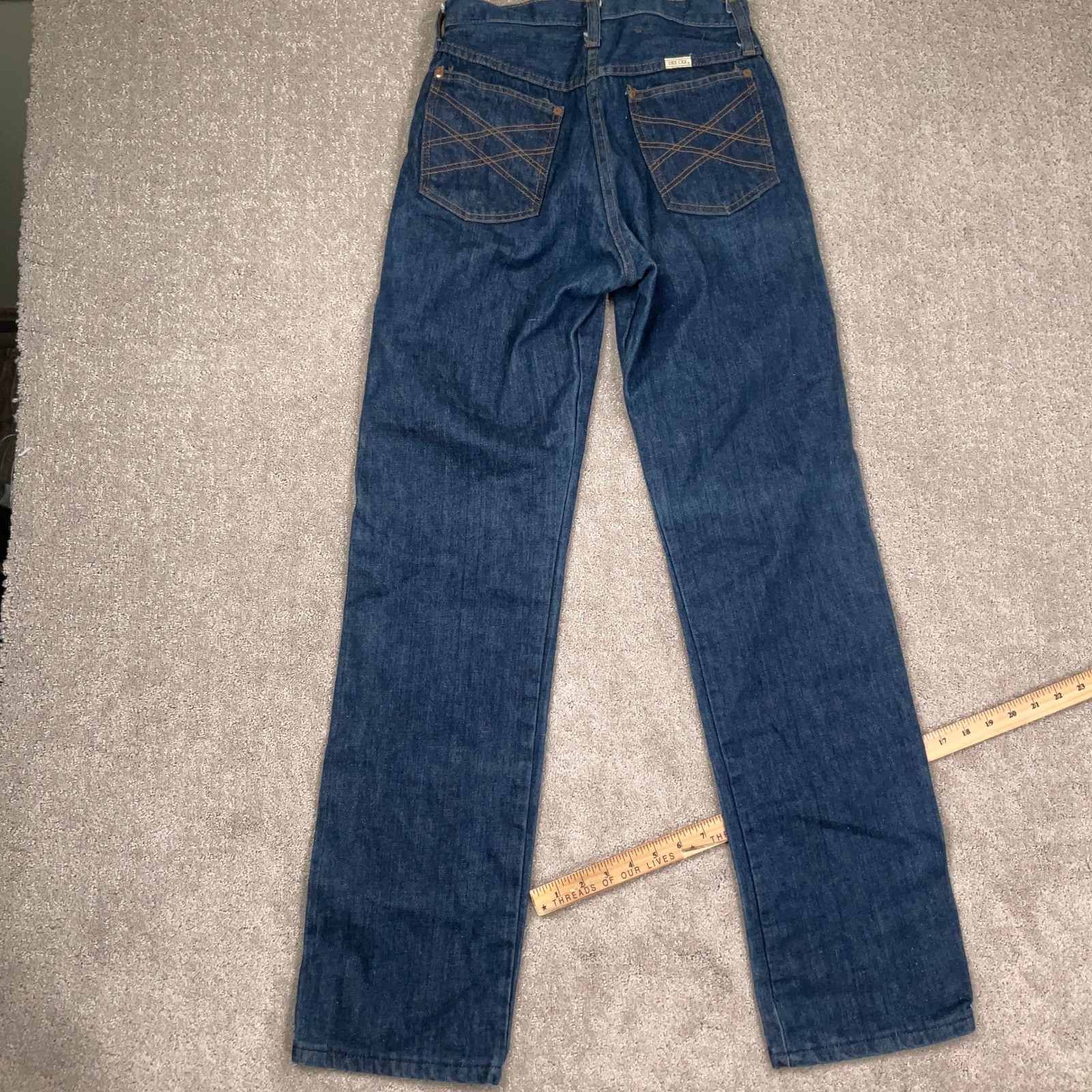 Vintage Dee Cee Jeans Womens 26W 34L Blue High Rise Embroidered Straight Leg