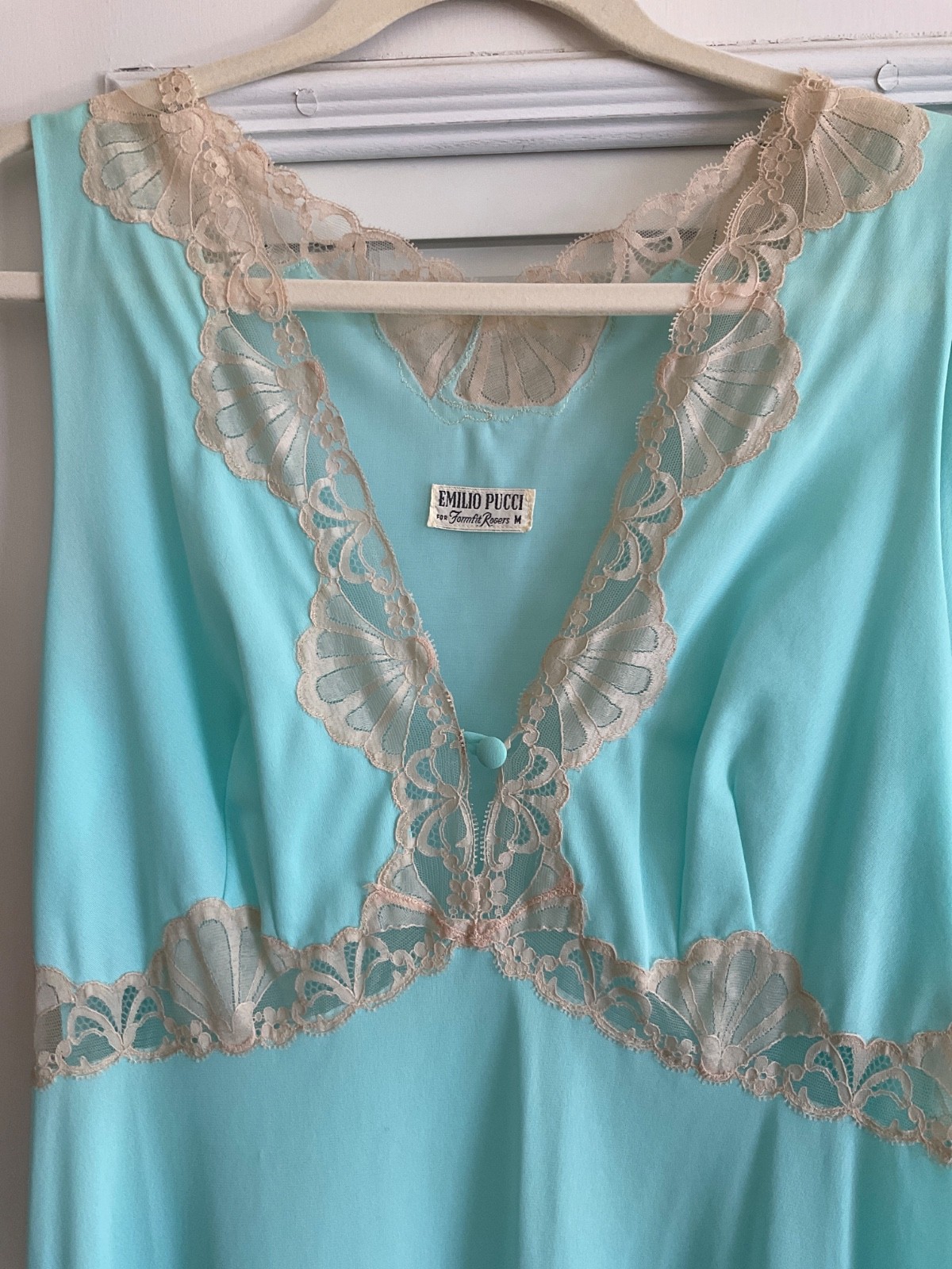 Vtg Emilio Pucci Formfit Rogers Turquoise Lace Nightgown Robe M Peignoir EUC