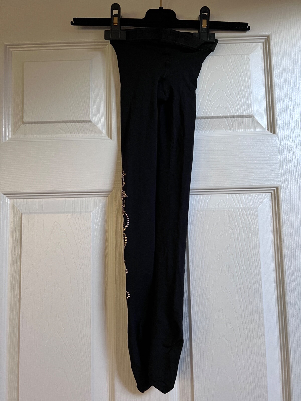 CHANEL 08A VINTAGE COCO CHANEL BLACK BEADED STOCKINGS Gold CC Size S FR34-36-38