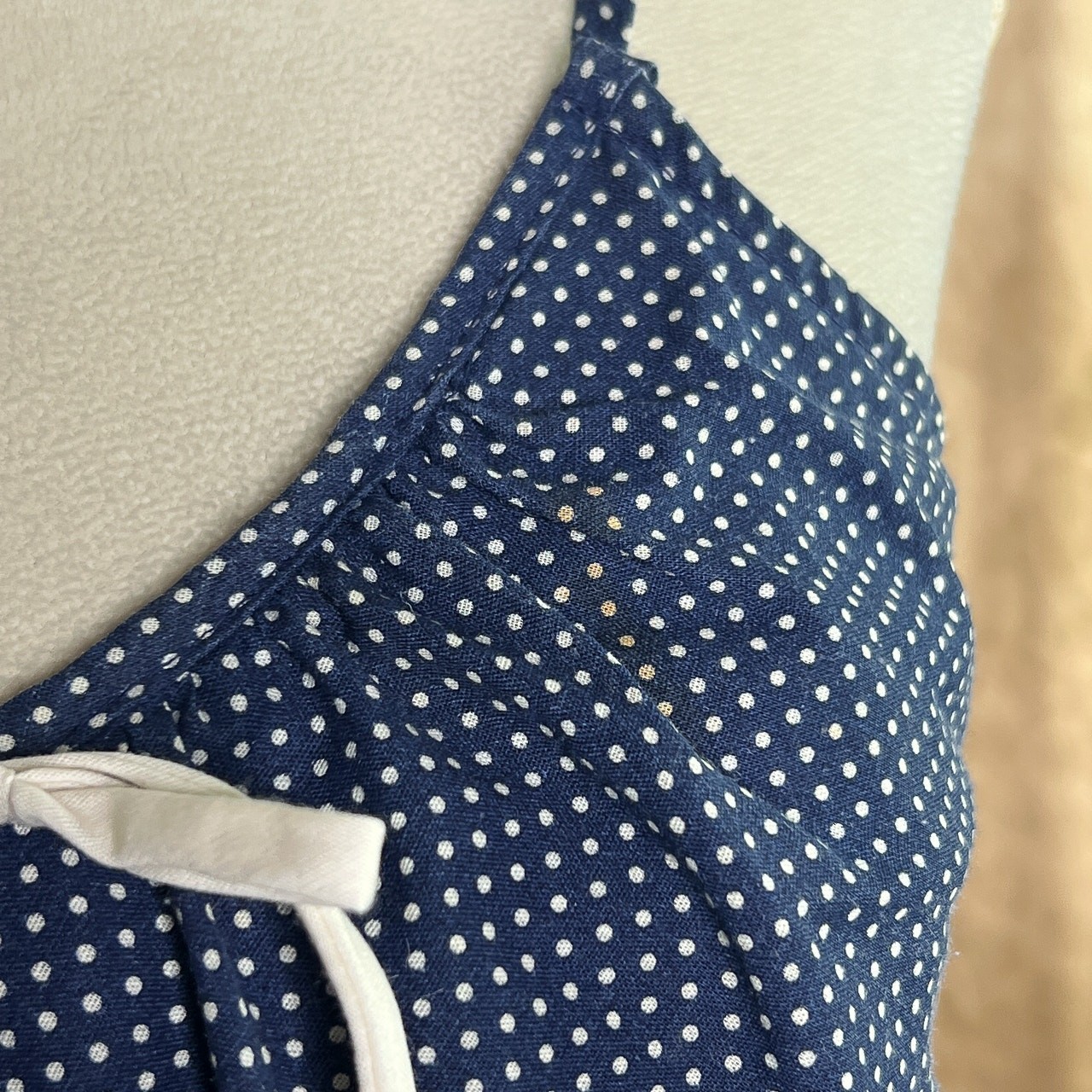 Vintage 70s Paper Moon by Yvette Tiered Layered Polka Dot Midi Dress Blue Beach