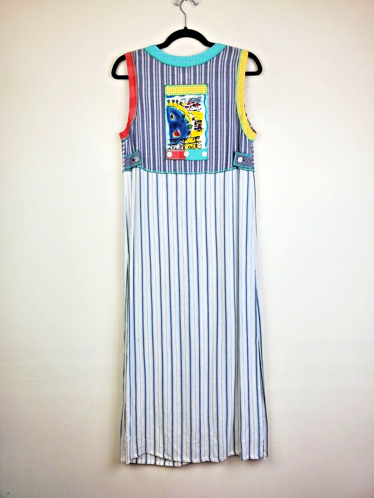 Faith Vintage 90s Dress Womens Small Maxi Grunge Side Slits Pockets Back Patch