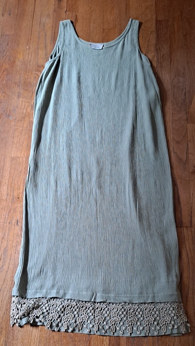 Vtg 80s Bryan Emerson for Henri Bendel Sage Maxi Shift Dress Ecru Lace Trim OS L