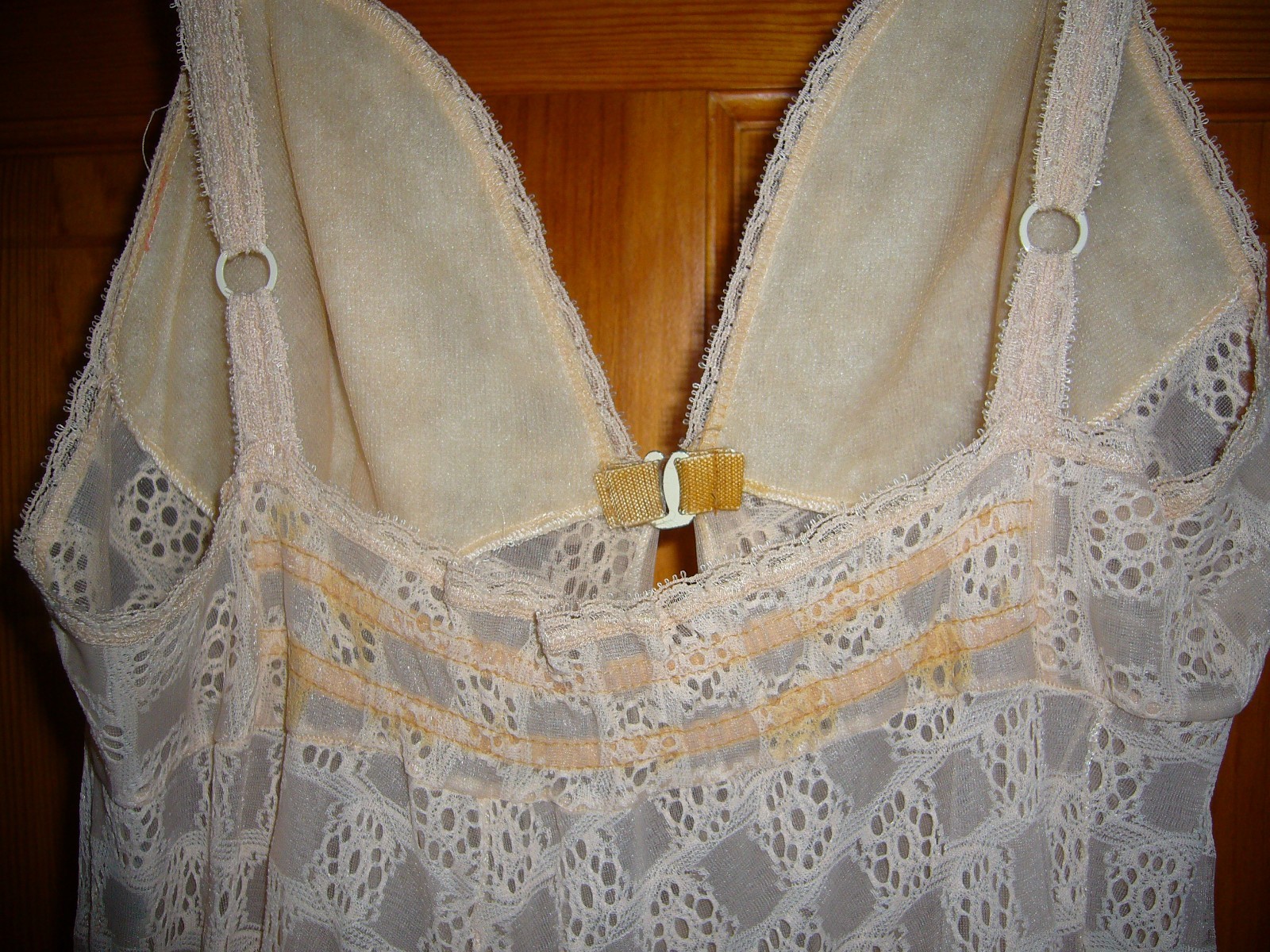 Vtg Glydons all-over lace long nightgown, beige, EUC 32/S