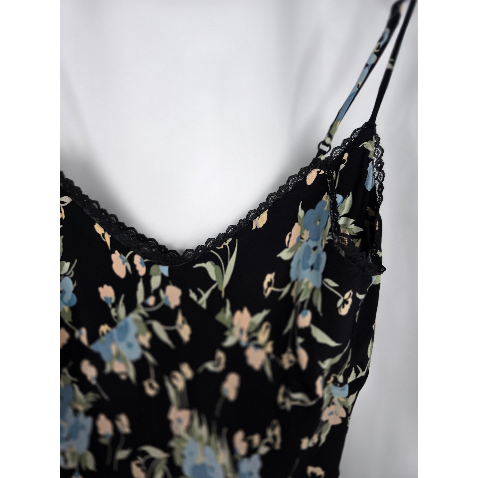 Betsey Johnson Black Label Slip Dress Womens 10 Black Floral Vintage Asymmetric