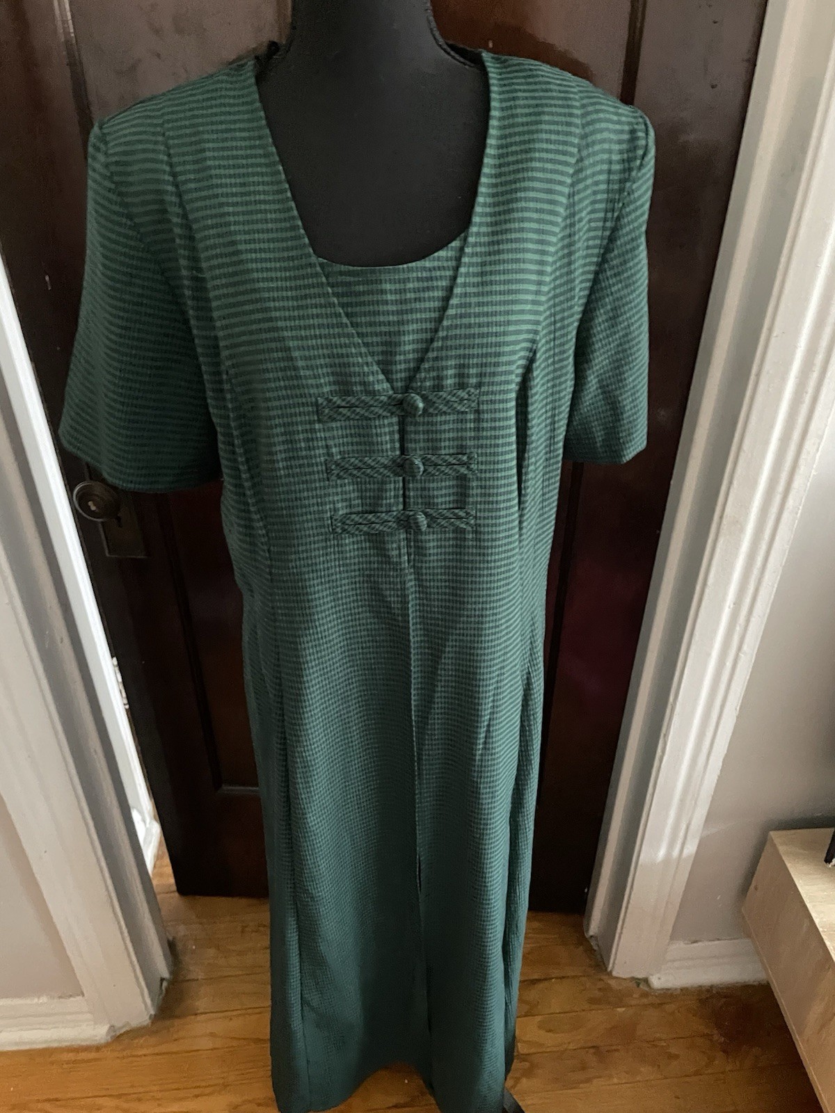 Fashion Bug Vintage 90s Green Gingham Midi Dress Womens 16 Office Wear To Work