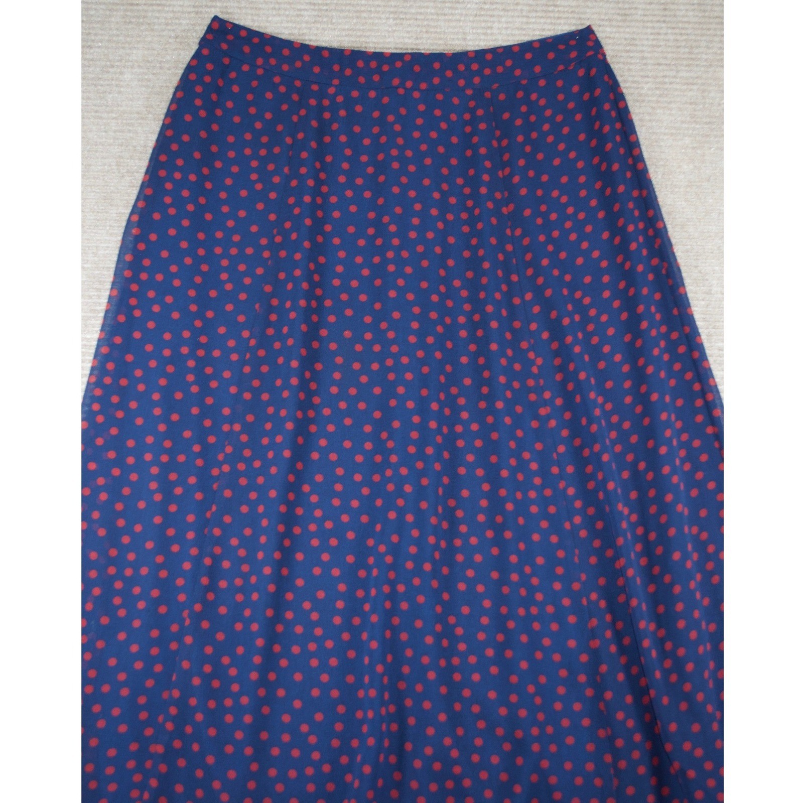 Boden Serena Navy Blue Red Polka Dot A Line Midi Skirt Twee Preppy Chiffon Sz 12
