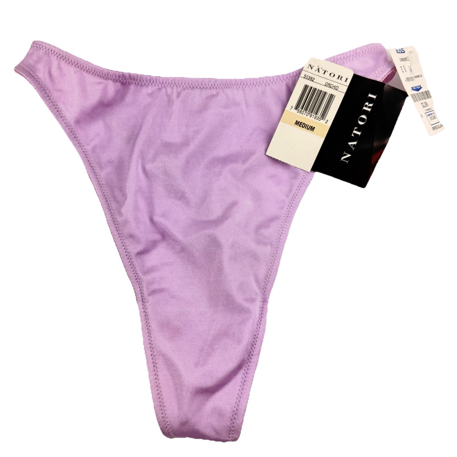 Vintage Natori Thong Panties M Orchid Purple Shiny Satin High Cut Second Skin
