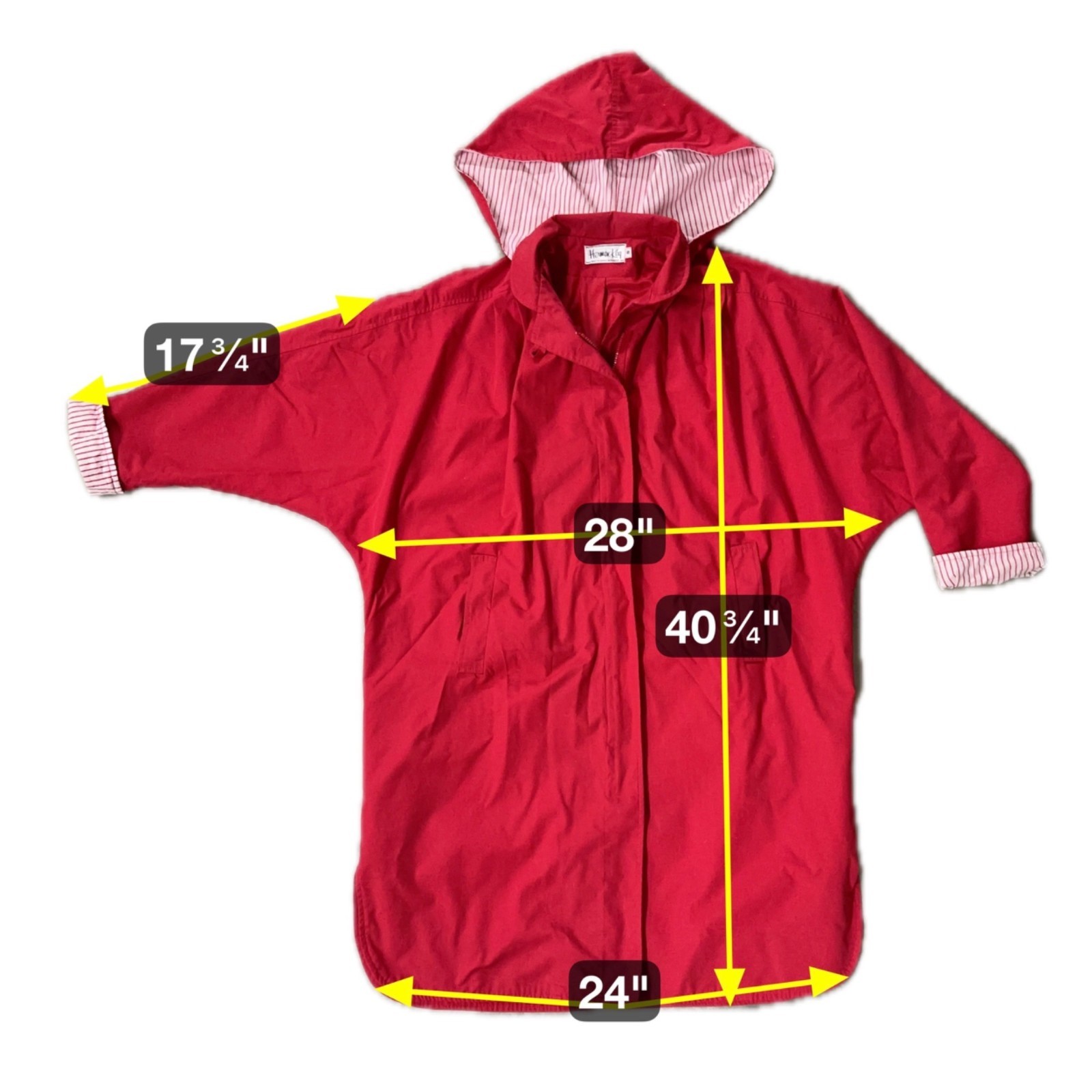 Vintage Jacket Small Herman Kay Red Detachable Hooded Stripes Long Retro 1980s