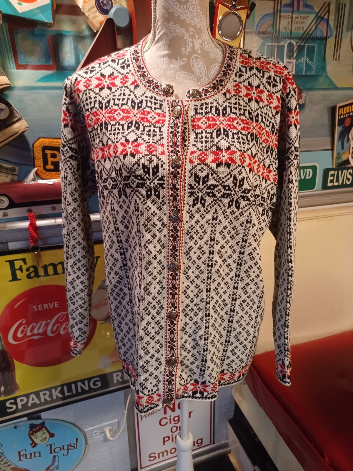 True Vtg Ladies Wool Blend Hasting & Smith Ski Cardigan Sweater Holiday L EUC