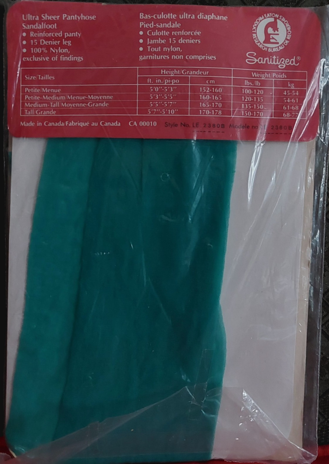 Vintage Pantyhose Rare Eaton Color Jade Size Tall BFRIP2