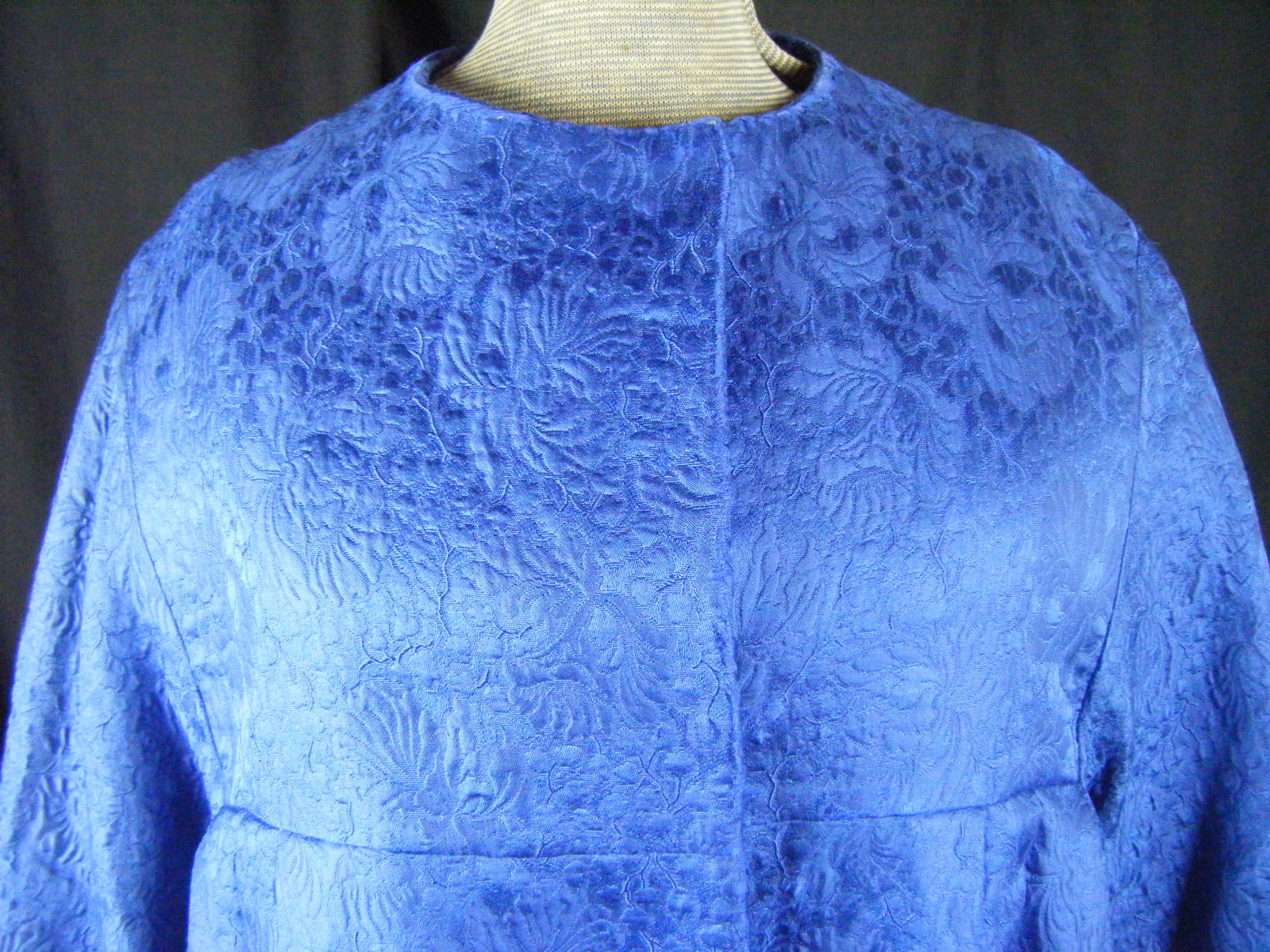 BEN ZUCKERMAN Vtg 50s Royal Blue Floral Brocade Swing Jacket-Bust 43/M-L