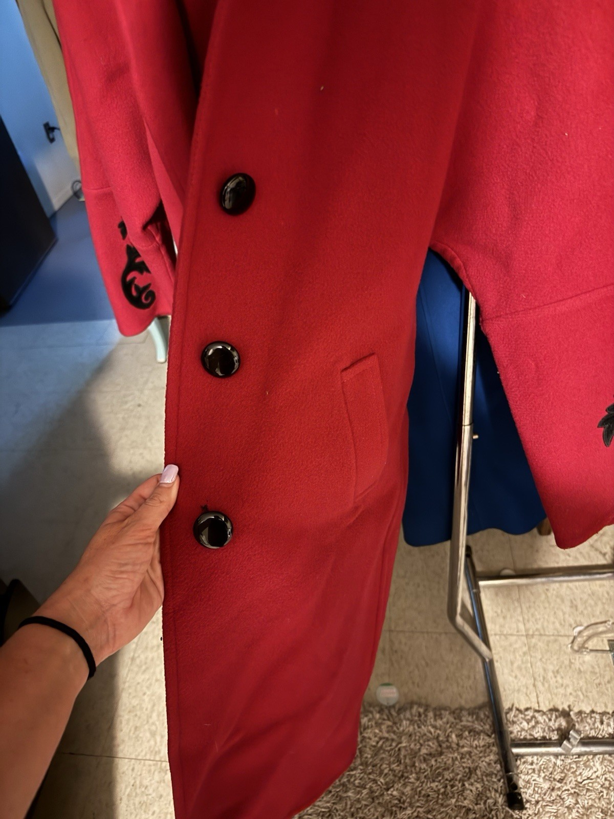 Emilio Pucci Red Wool Long Overcoat Coat Size 10 Button Closure Pockets