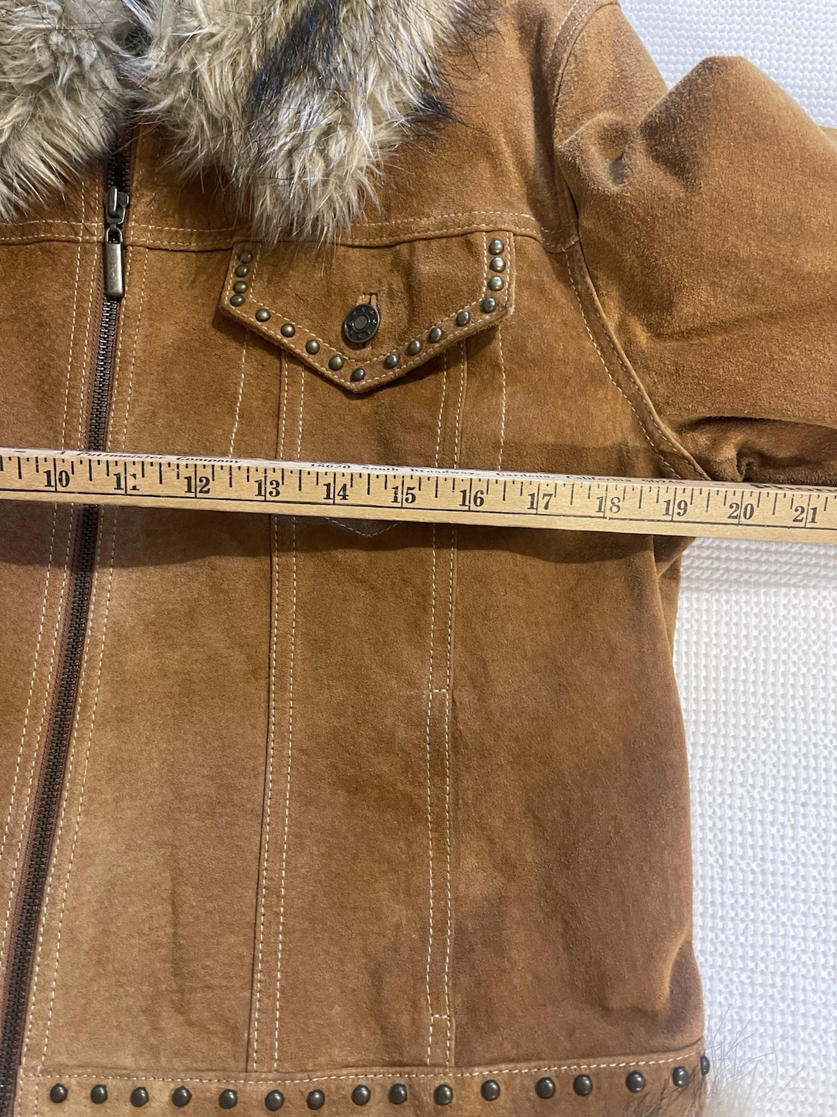 Vtg GIACCA Y2K Genuine Leather Penny Lane Fur Trimmed Studded Full Zip Jacket L