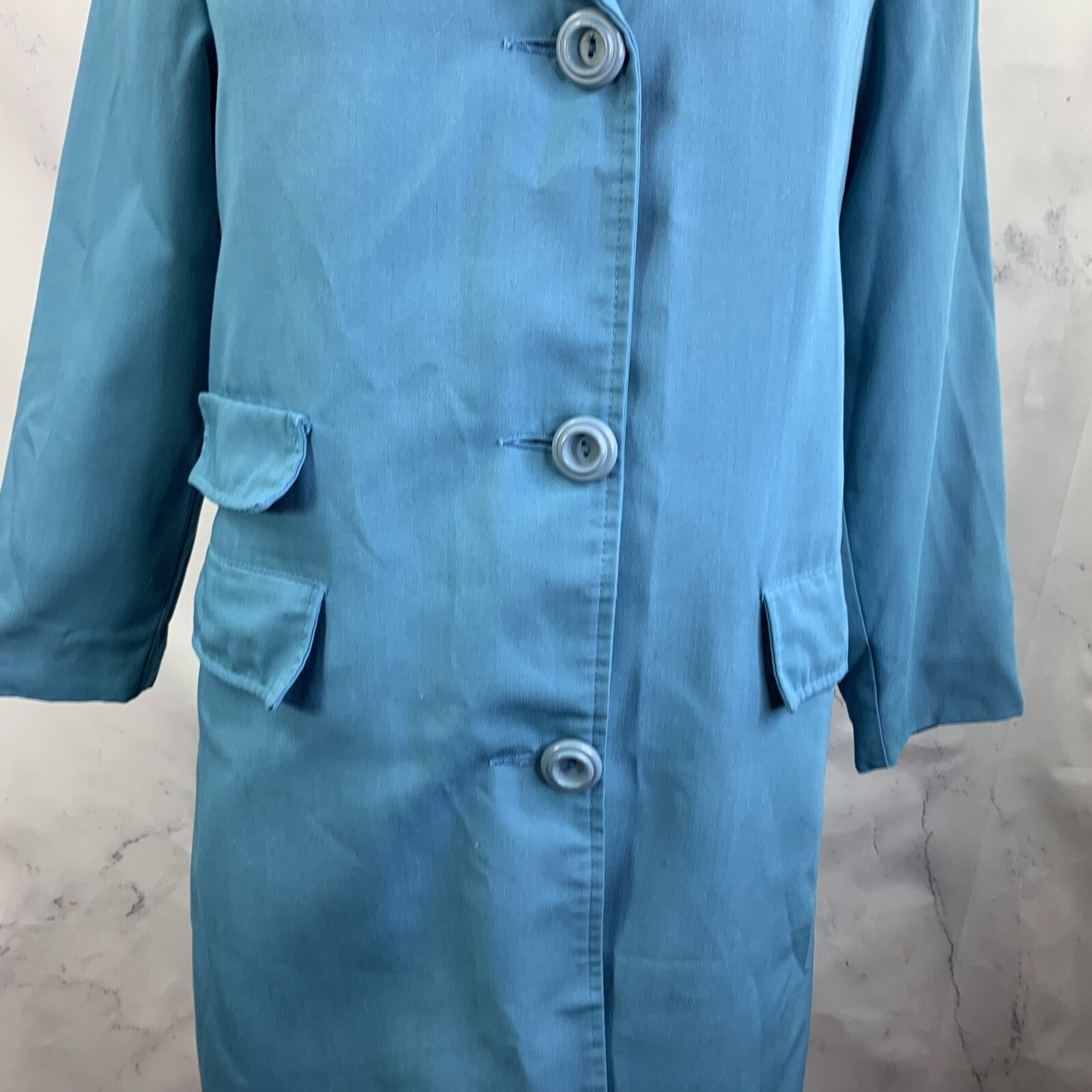 Vintage 60s Sears MOD Trench Coat Womens S Blue Velvet Collar Retro Spy Jacket