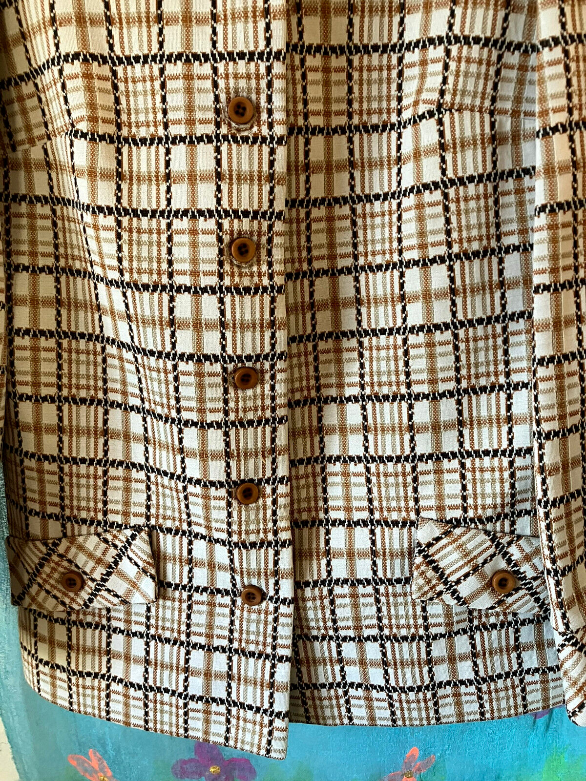 Vintage ANDREA GALE Checkered BLAZER, Brown, Rust, Tan, Cream, Slightly Stretchy
