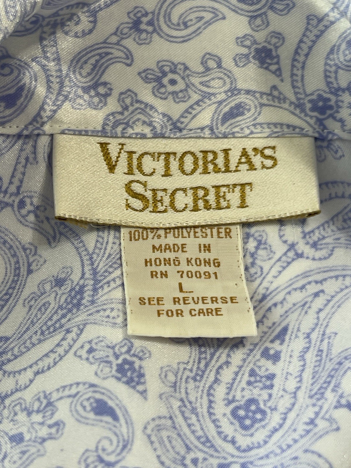 VTG Victoria’s Secret Gold Label Satin Sleep Shirt Paisley Blue White Large