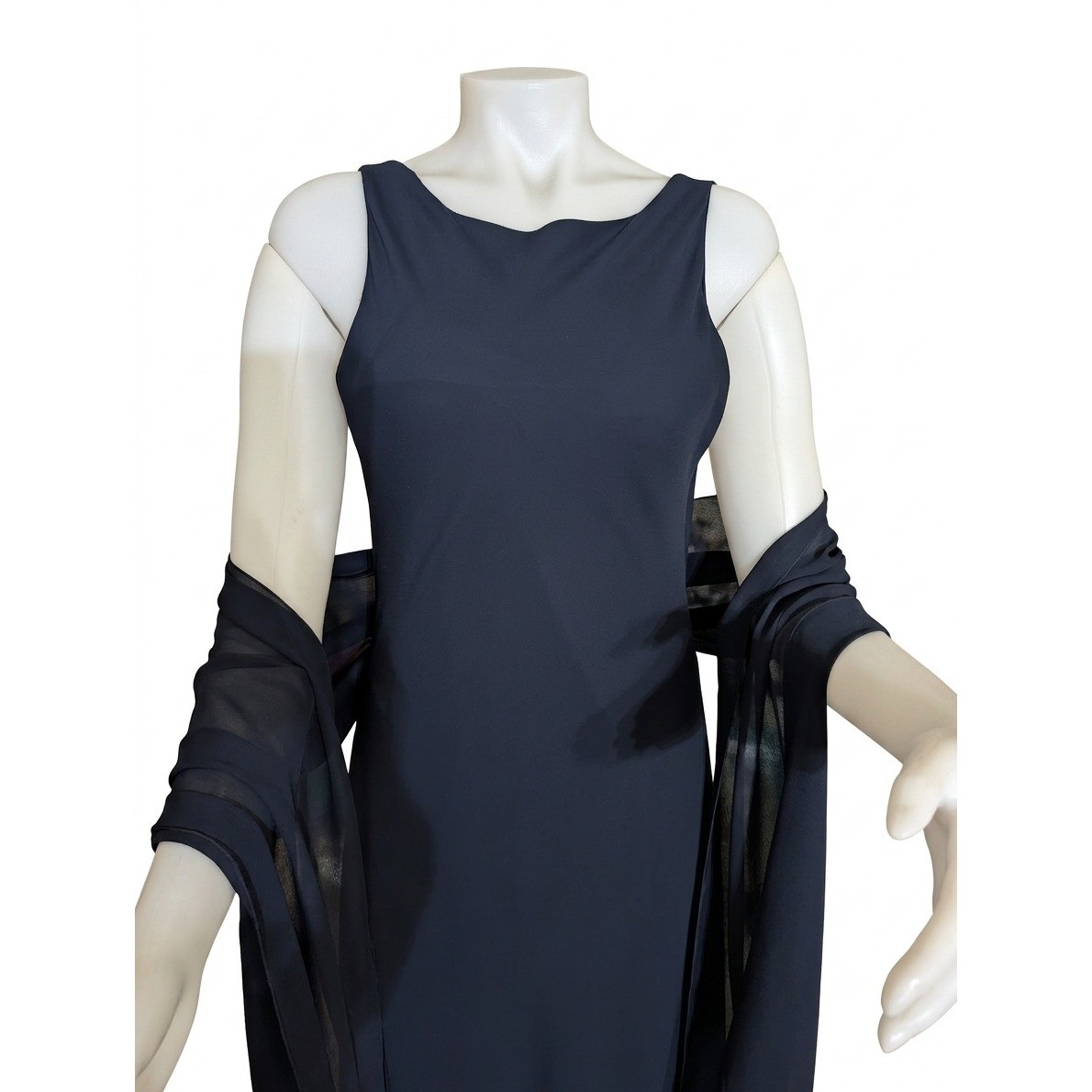 Vintage 90S Alyn Paige Navy Maxi Dress with Scarf Made in the USA XL