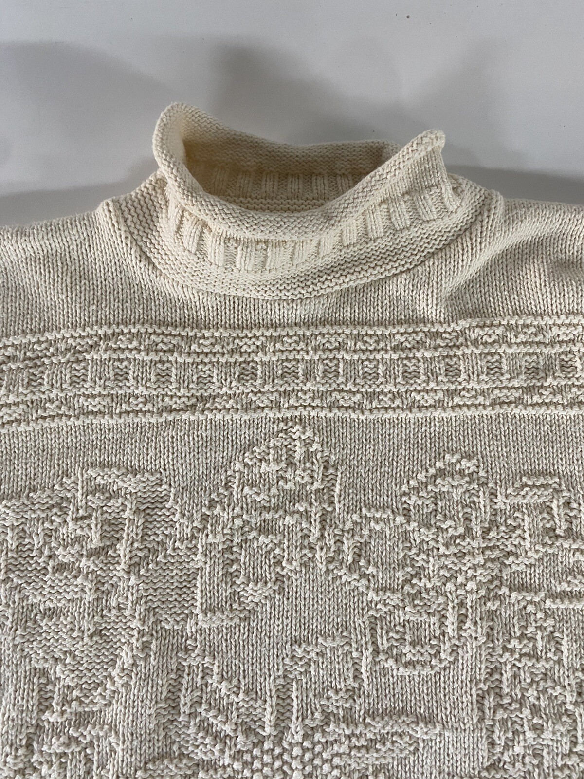 vtg Knit Street sweater-Winter Snow rolled Chunky mock neck Cream Off-White USA!