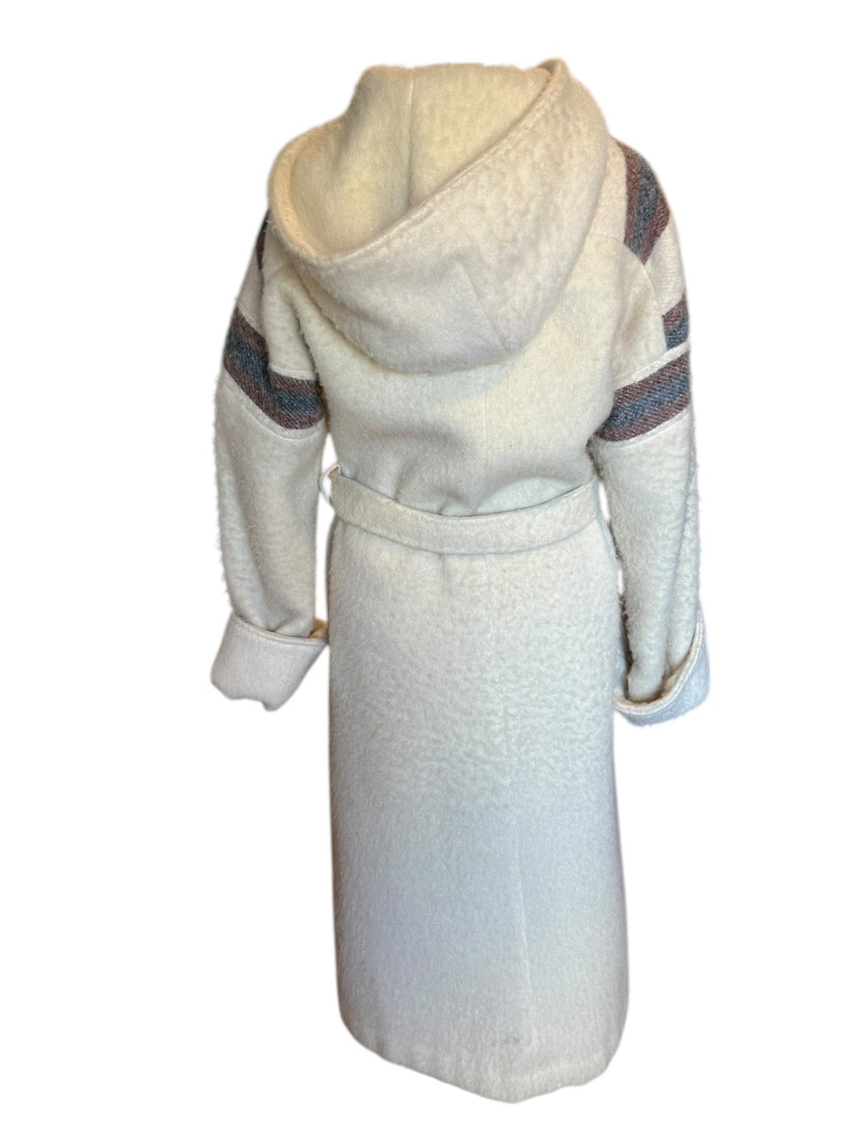 Vintage 1970s Variegated Gray Striped Wool Belted Hooded Coat Casa de Lana