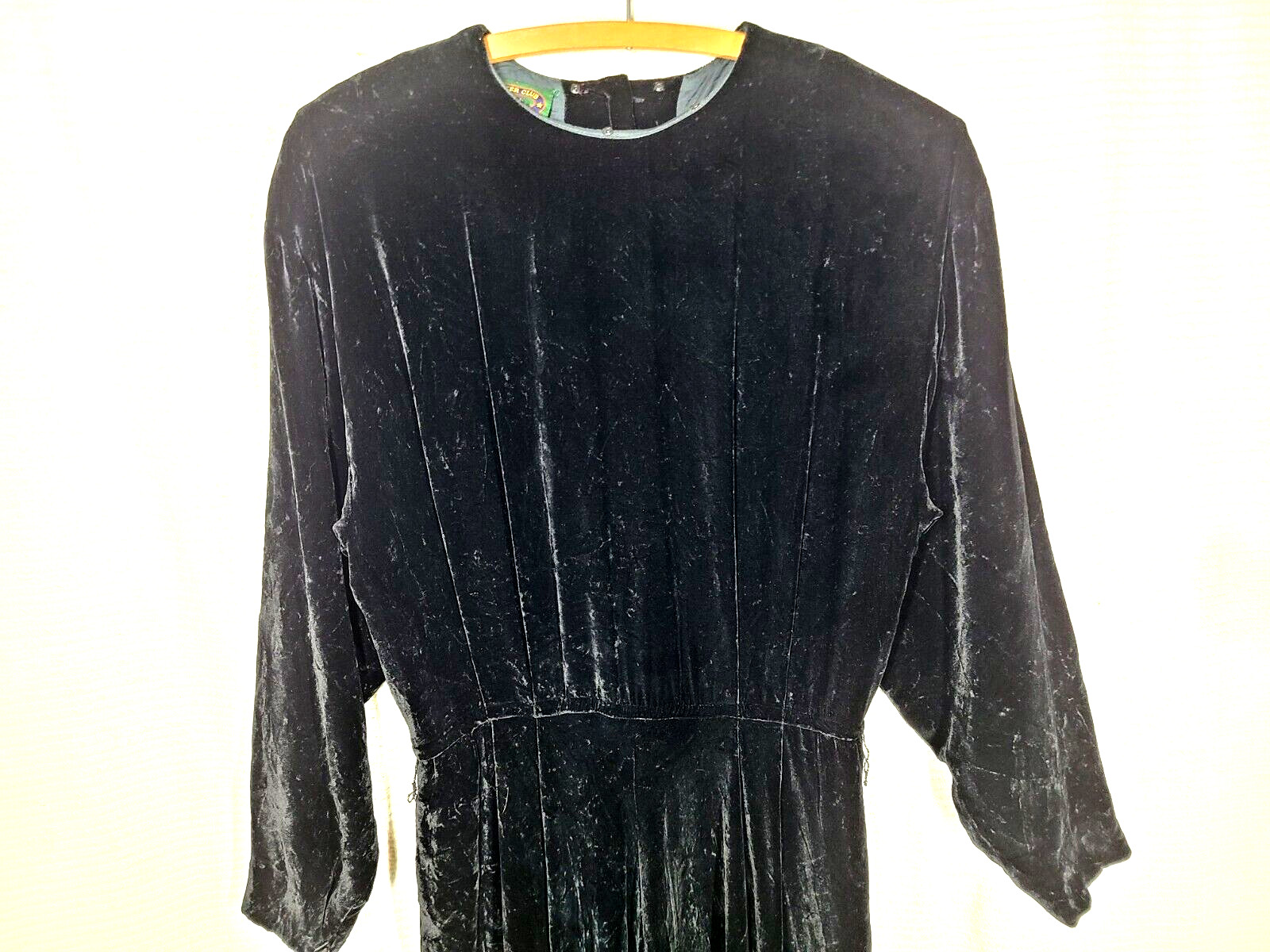 Vtg 90s Velvet Bias Dress Black Silk Rayon Velour Drapey Skirt Button Back 8 M