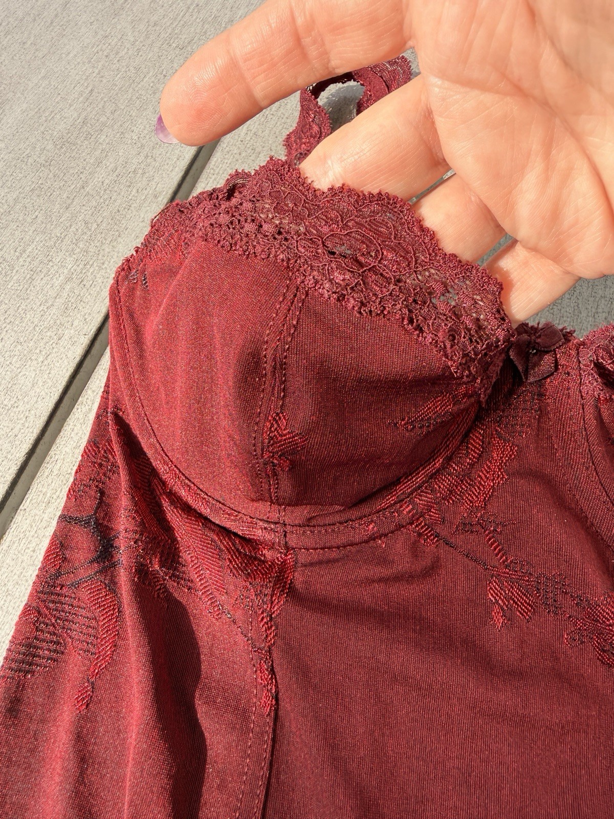 VTG 90s ARIANNE Medium Cranberry Lace Trimmed Underwire Teddy Lingerie Boudoir