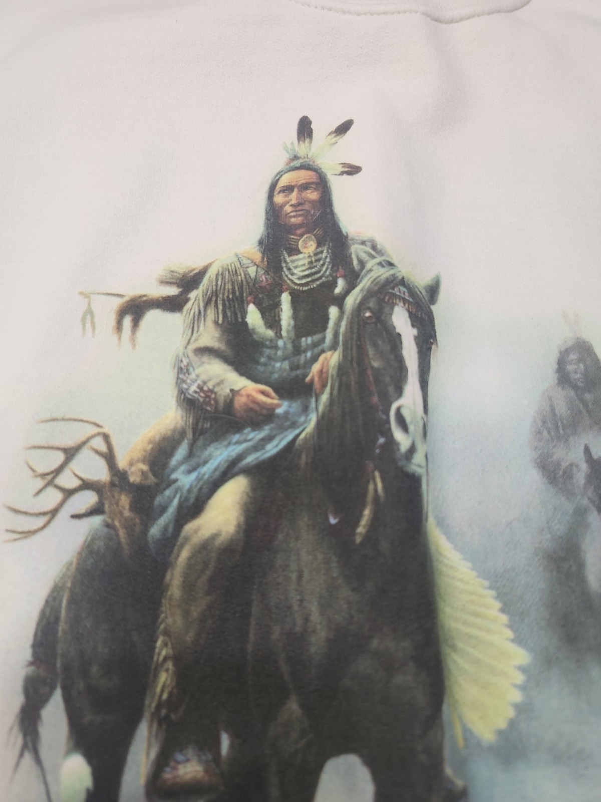 Vintage Chuck Dehaan Sweatshirt Horse Native American White 1993 Medium Pullover