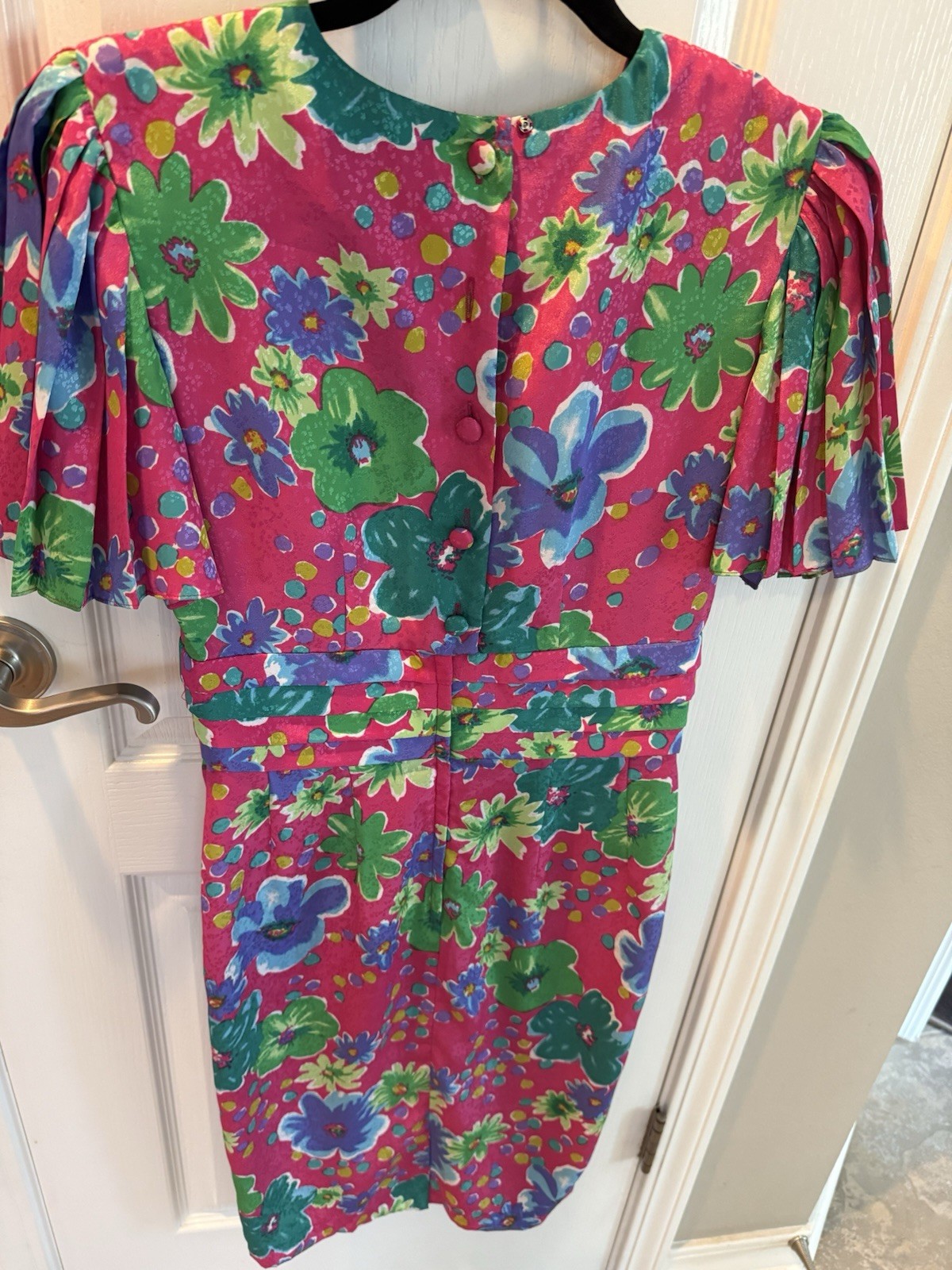 Maggy Boutique Vintage Floral Dress Pink Green Blue Purple 100% Polyester Size 4