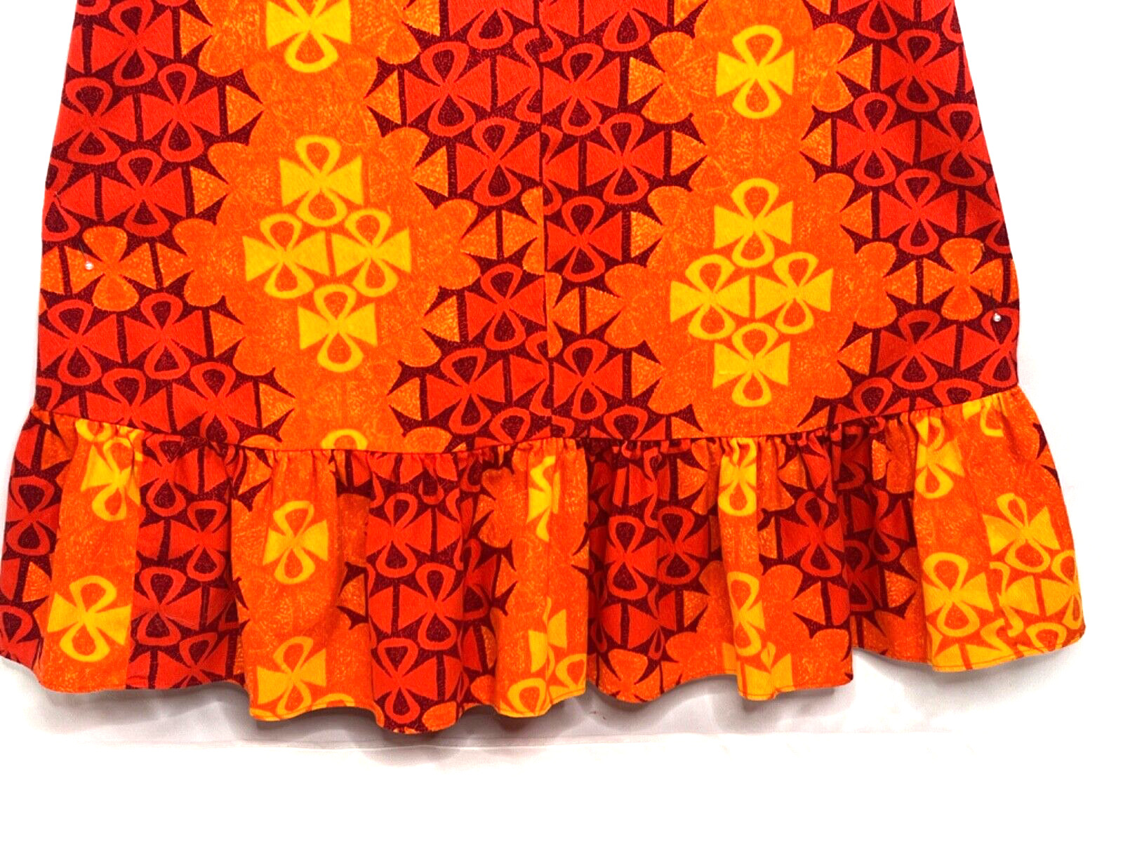 Vtg Retro Mod Hawaiian Tiki Dress Bright Orange Yellow Red Dael’s Honolulu Sz. S