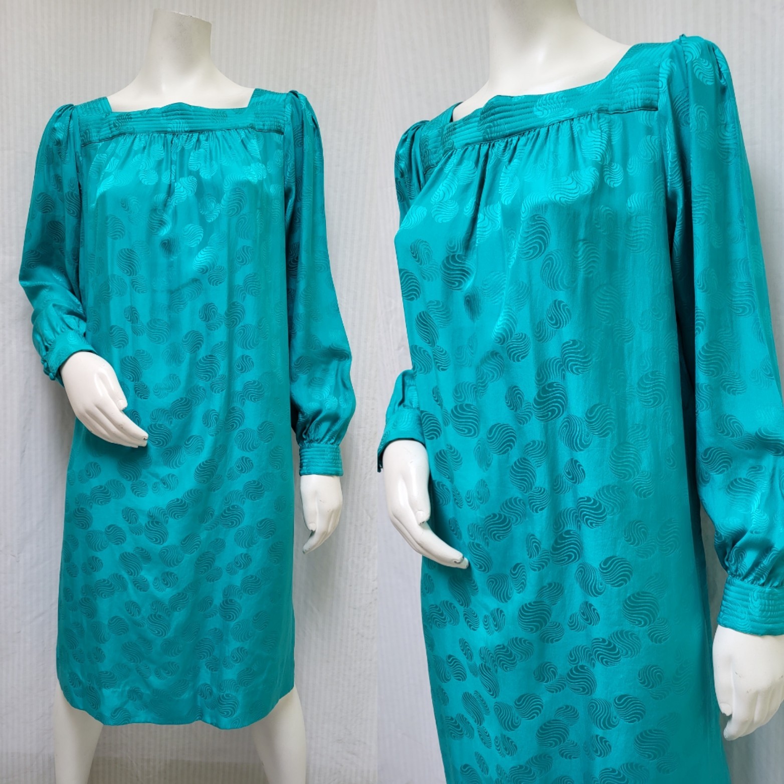 Vintage 1980’s MURRAY MEISNER 100% Silk Turquoise Shift Dress – Size L/XL