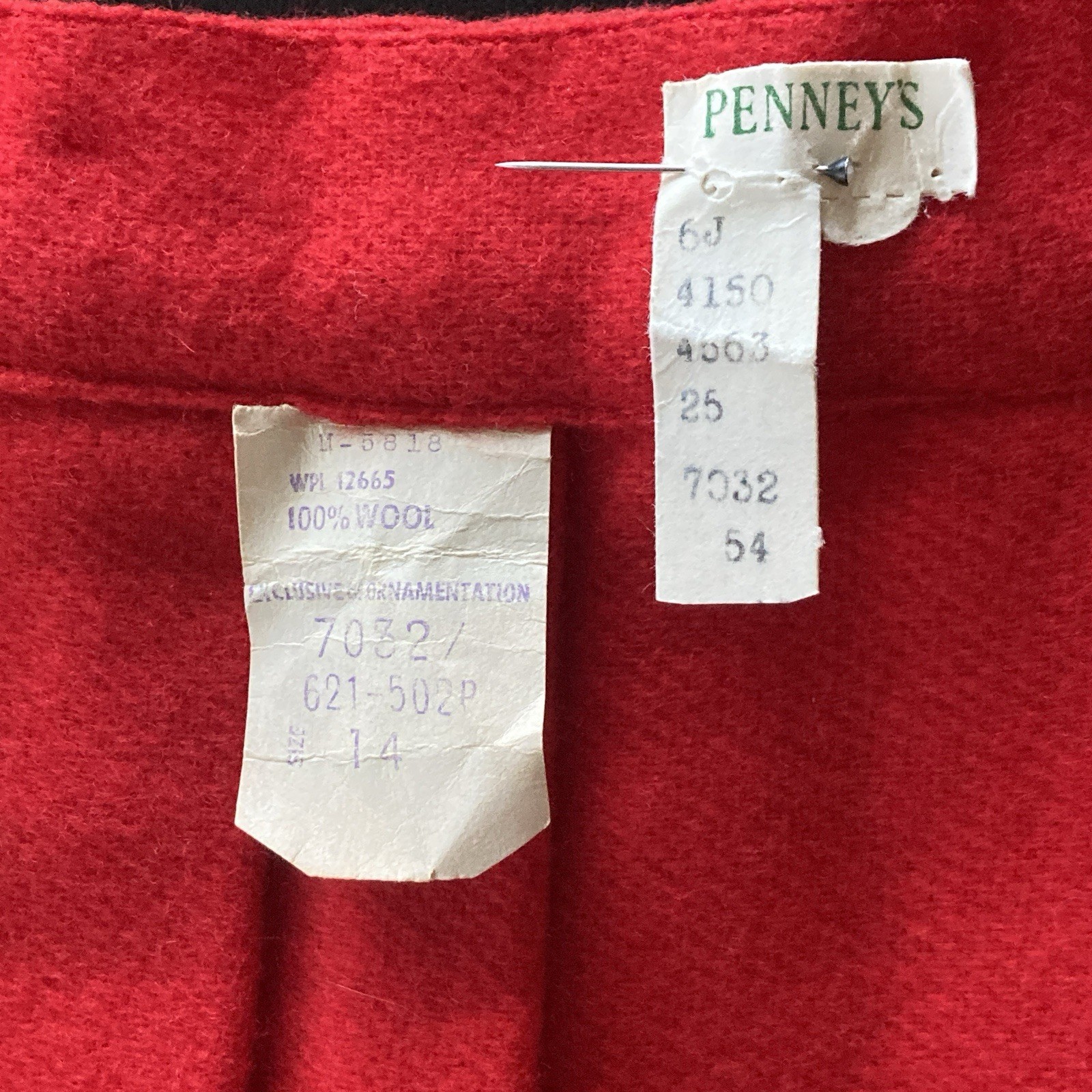 Vintage 50s 60s Penneys Red Wool Pleated Skirt Deadstock JC Penney Secretary