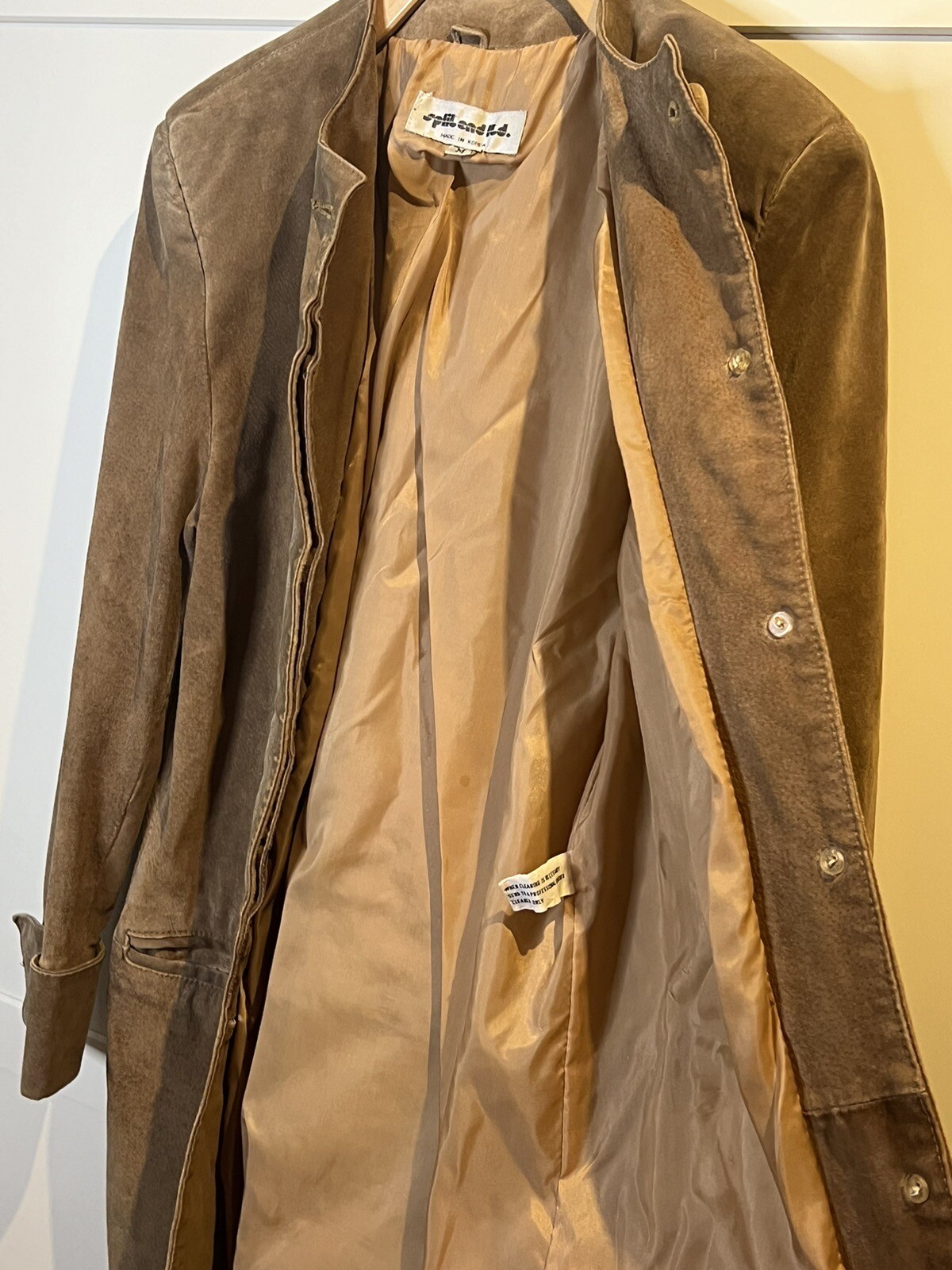Suede Trench Coat Russet Brown Split End Ltd 70’s Medium Full Zip US Vintage