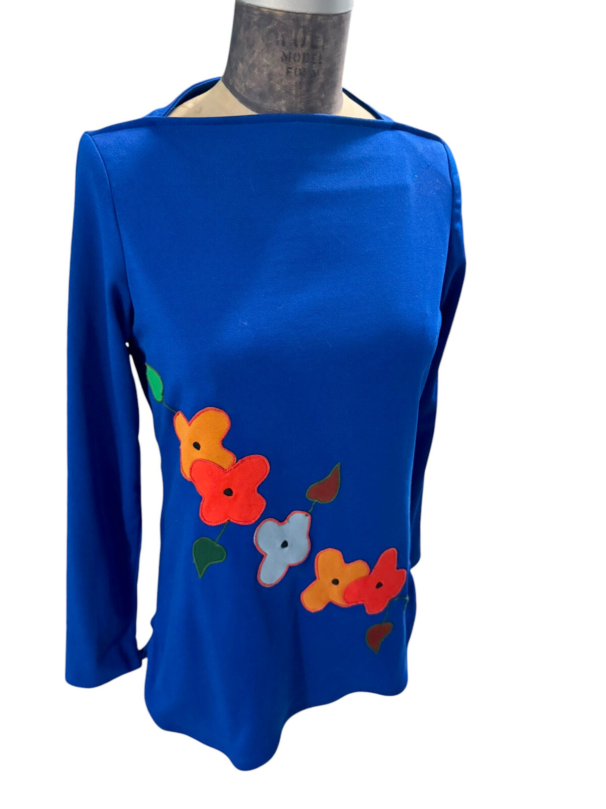 70’s Vintage Concept Swirl Blue Nylon Retro Floral Pattern Mod Boho Top Size 10