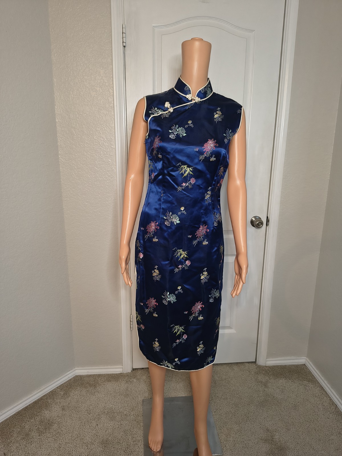 Vintage Asian Blue Dress Retro Glam Size 34 Approx Size Medium Traditional -DP29
