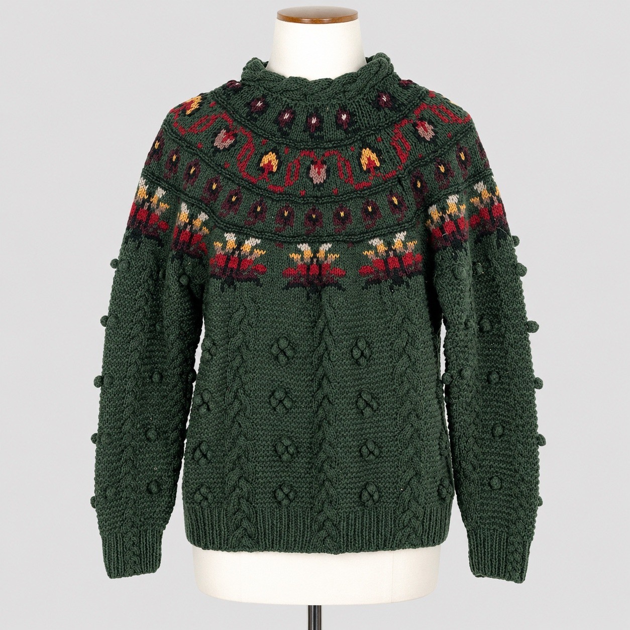 Woolrich Sweater Women Medium Green Vintage Wool Fair Isle Bobble Cable Knit