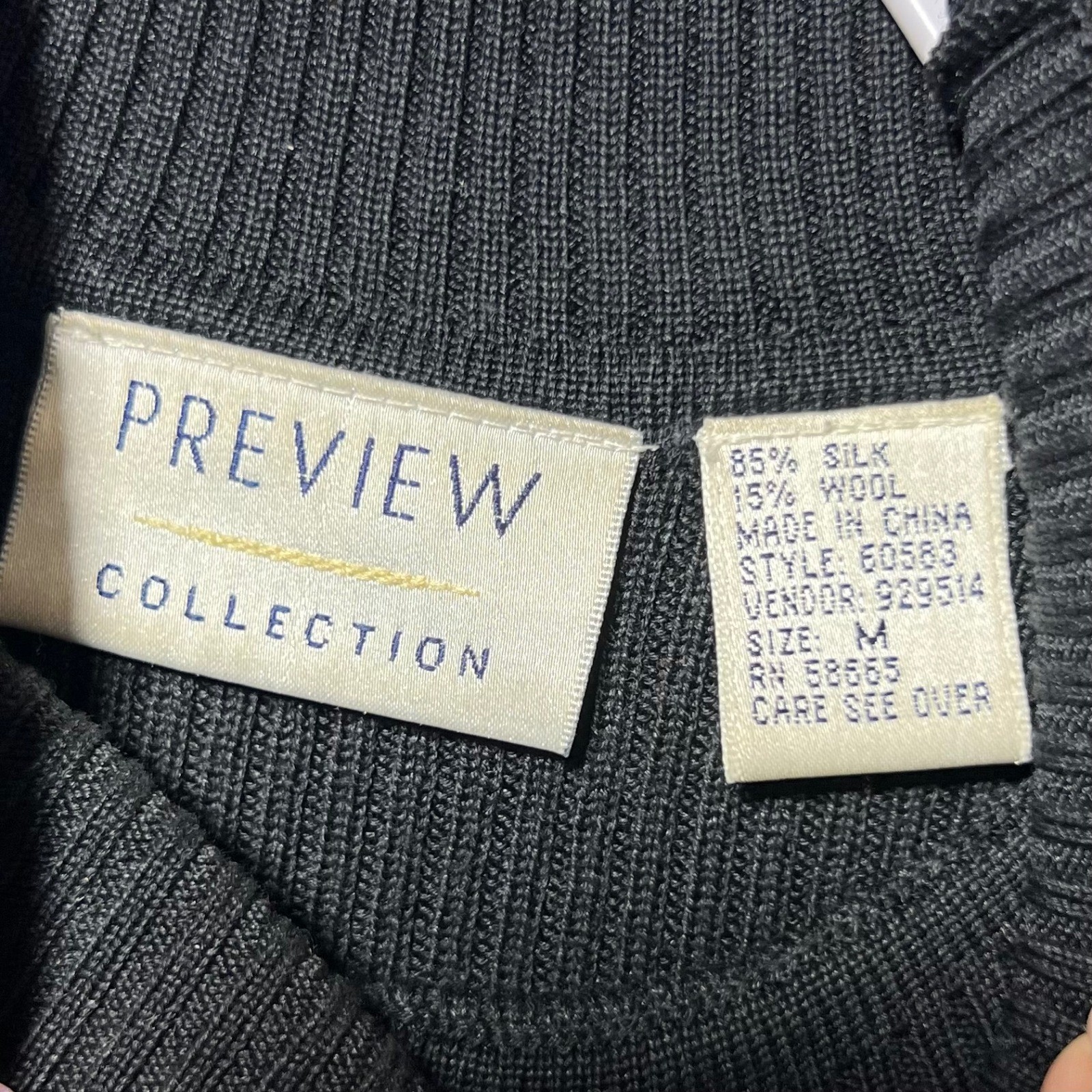 Silk Wool Striped Mock Neck Ribbed Knit Top 90s Vintage Fitted Preview M StretcH