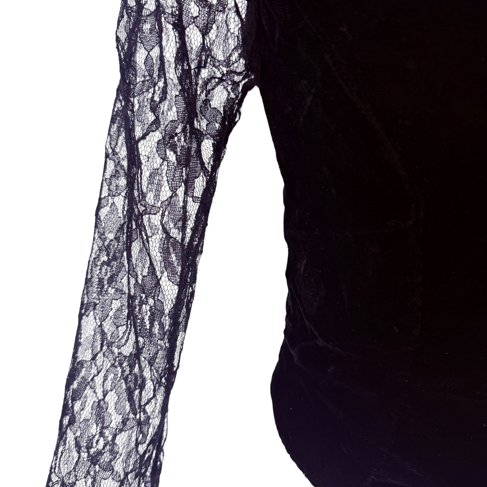 Vintage 80s Black Velvet Lace Long Sleeve Cropped Evening Top Jacket Goth Glam
