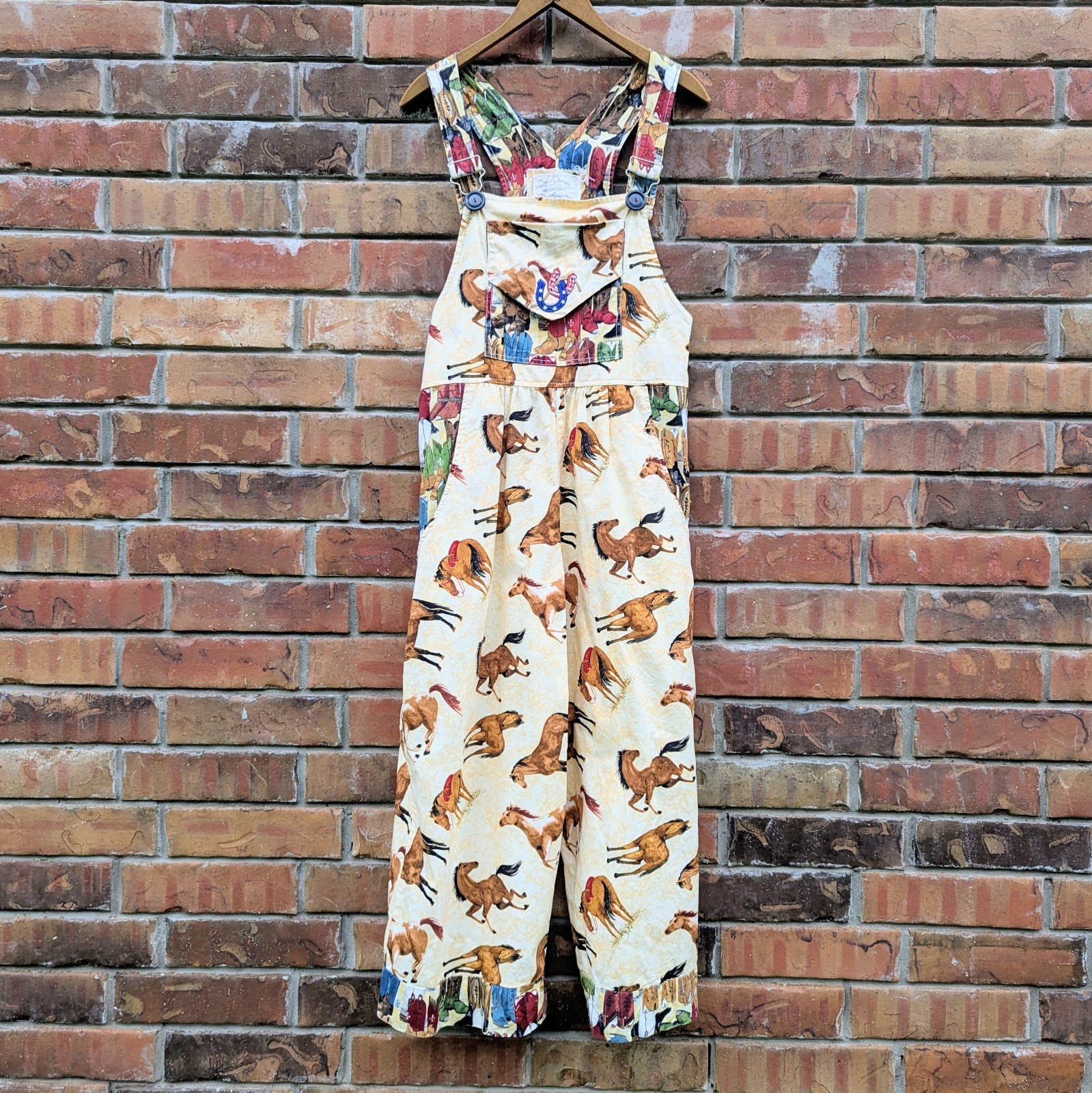 Dee’s Designs Vtg 90s Overalls Horse Prairie Cowgirl Slow Fashion Handmade Sz XS