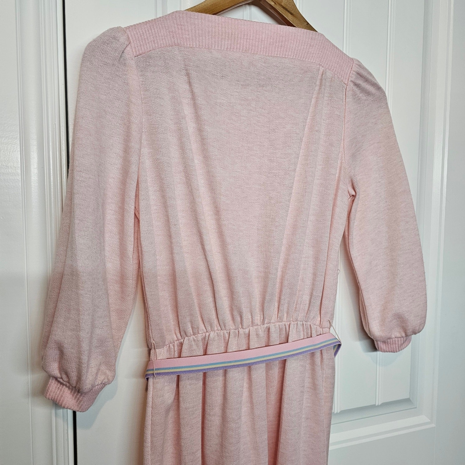 Vintage 80s Dress Size Medium Pink Light Knit Sweater Dress Midi Twee Neutral