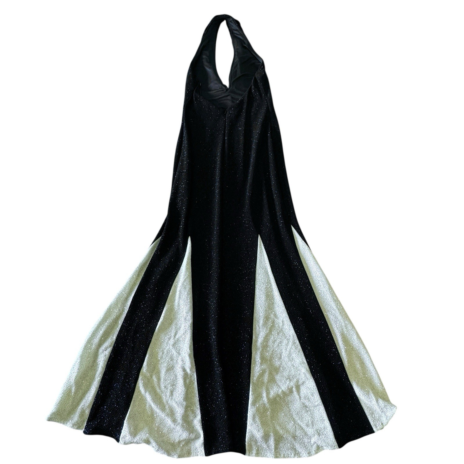 Maxi Halter Dress Women’s 10 Black White Sparkly Stretchy Cruella Vintage