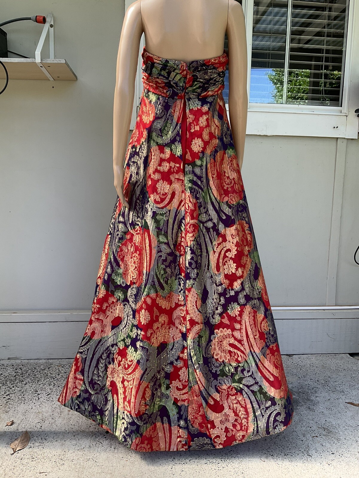 Vtg 80s Scaasi Red And Blue Gold Lame Evening / Gala Dress 10