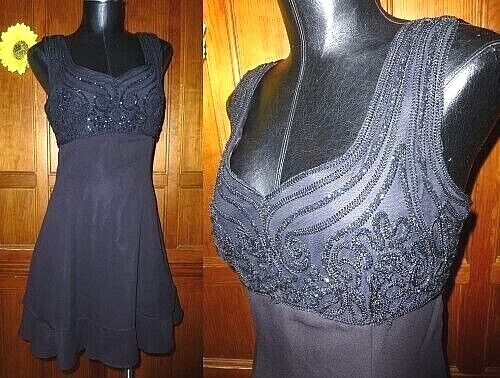 Vtg 80s Black Chiffon Sparkly Glitter Evening Wedding Prom Cocktail Dress sz 7/8