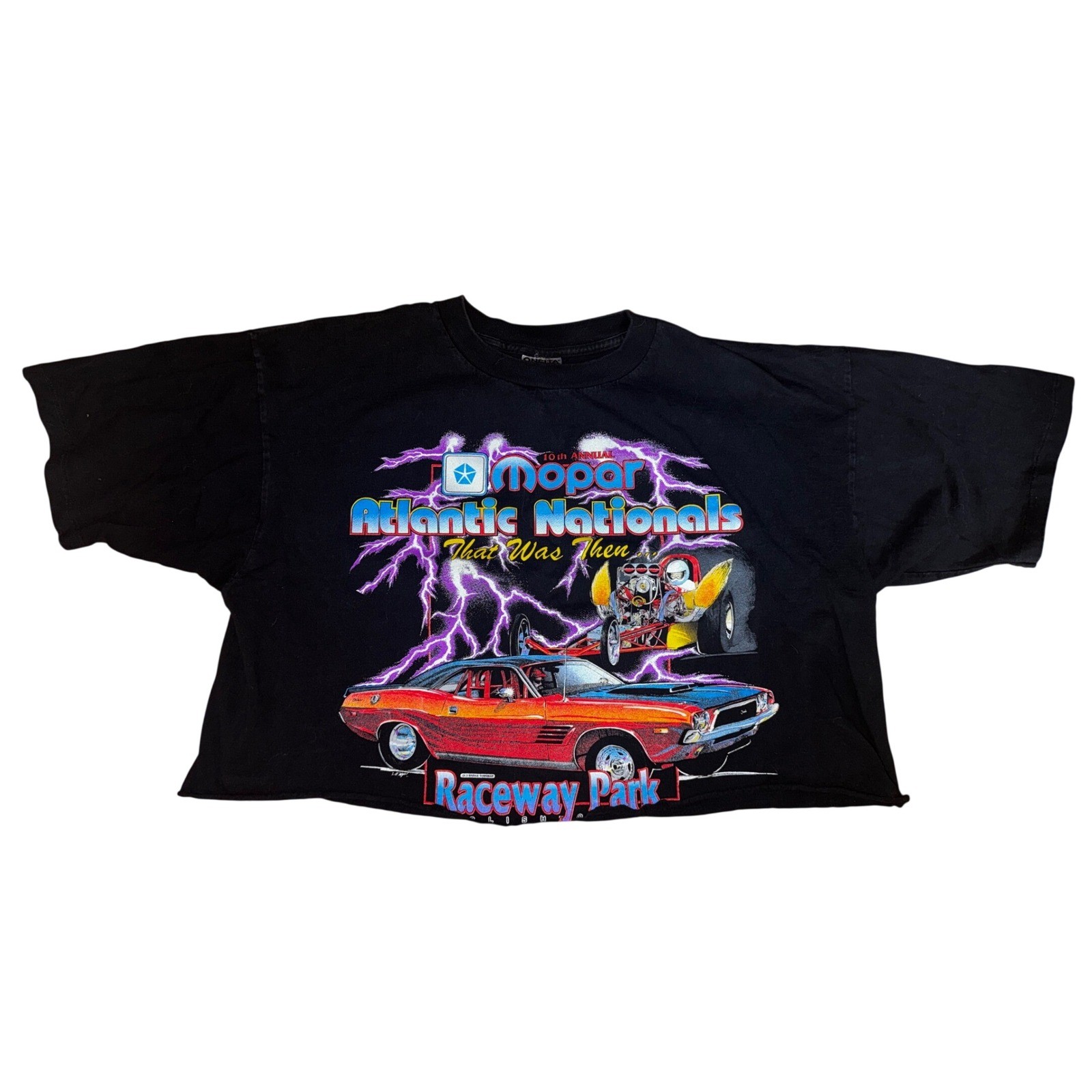 Vintage 1996 Mopar Atlantic Nationals Raceway Park Cropped Tee Oneita USA Large
