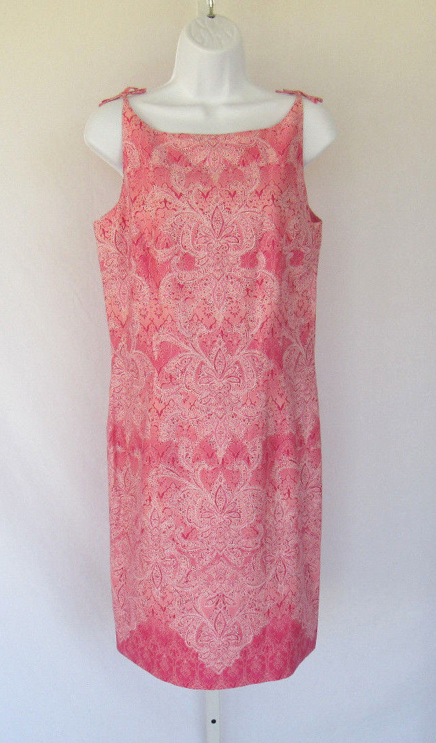 LIZ CLAIBORNE VTG 1990s 2000s COTTON PAISLEY DRESS SIZE 8 SHOULDER BOWS LINED