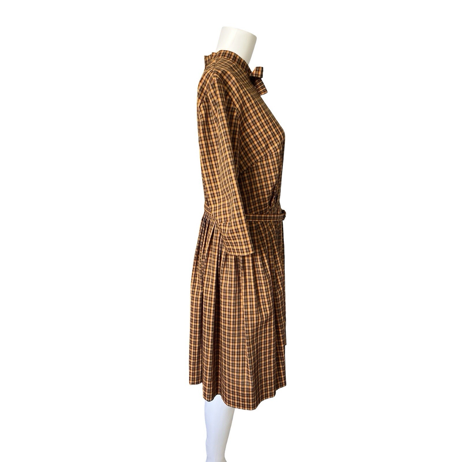 Vintage 60s 70s Martha Manning Orange Plaid Dress Academia Womens Union Made