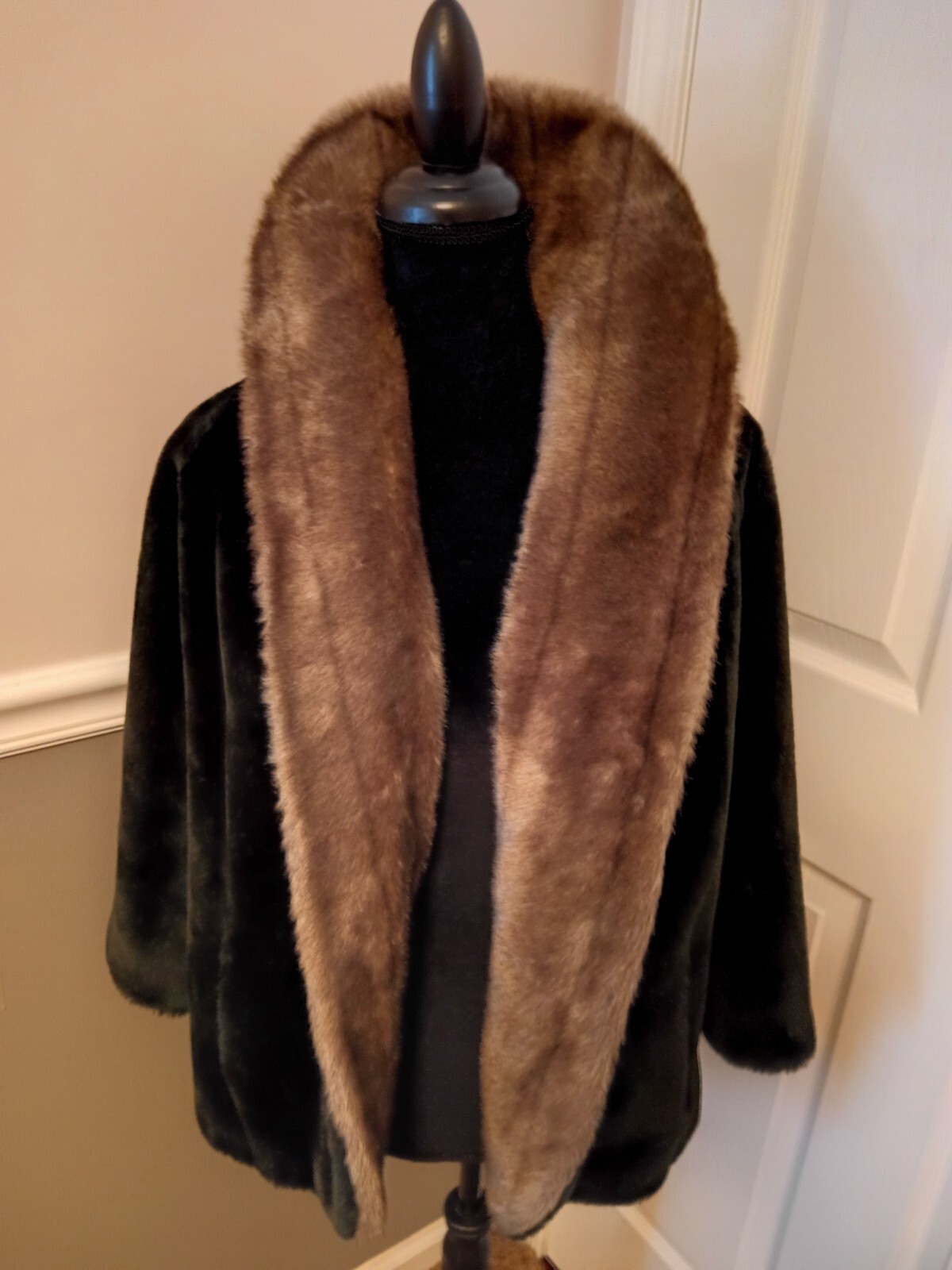 BORGANA FAIRMOOR faux fur jacket brown crop shawl collar pckts S M VTG UnionMade