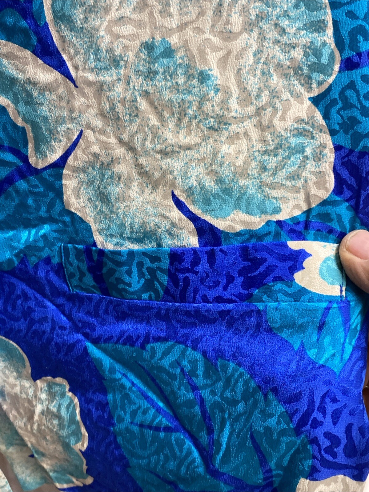 vintage 80s Bright Blue/white/aqua Blouse by S.I.L.K.S St Gillian size 12