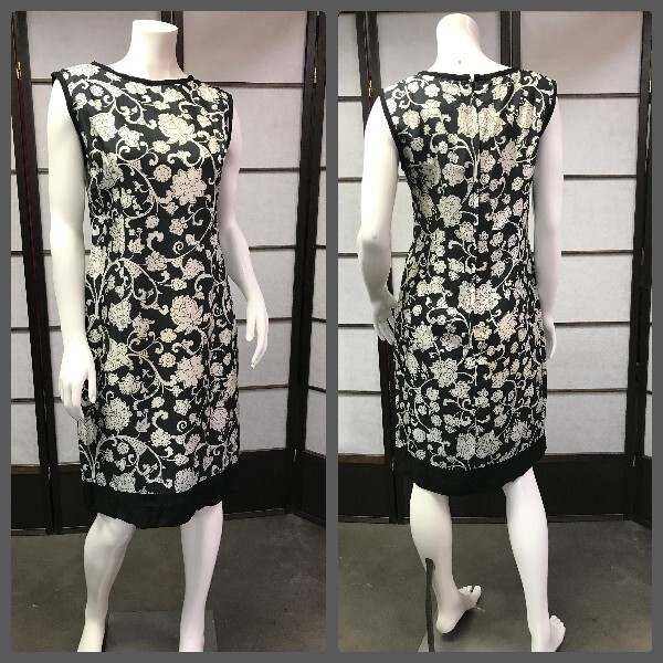 60s Vtg Black & White Floral Dress, Rockabilly, Retro, Pin-Up, GoGo, Mod, Space