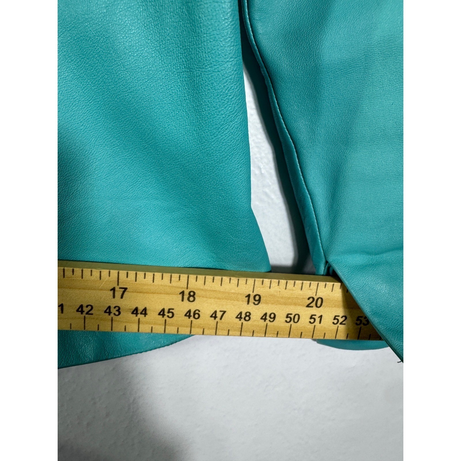 Badgley Mischka Vintage Teal Leather Jacket Silk Lined Cropped Tie Waist Sz M/8