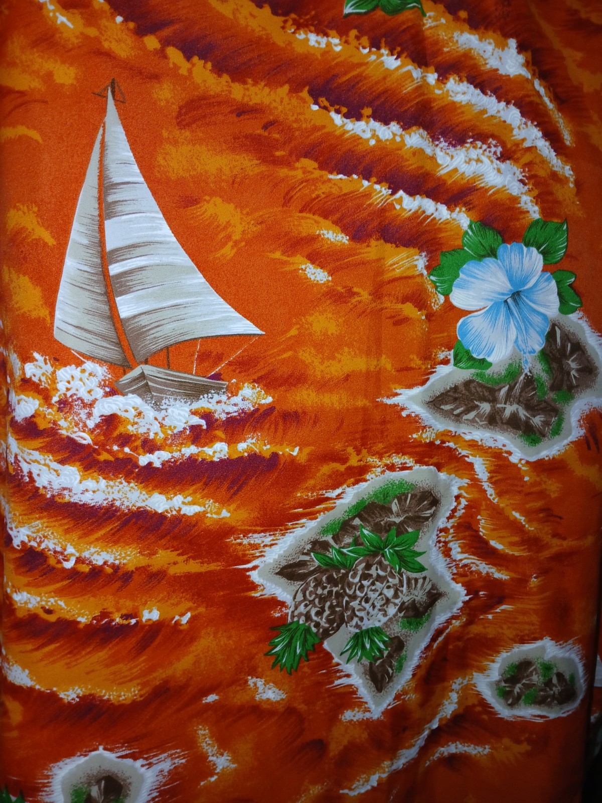 Vintage 70s Hawaiian Islands Pineapple Orange Muumuu Caftan Dress Tiki Oasis S/M